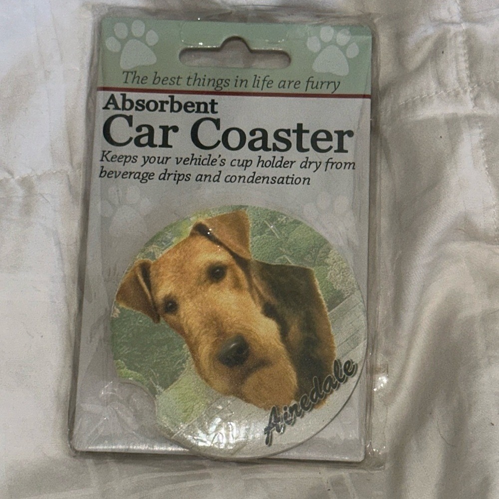 Airedale Terrier Absorbent Car Coaster Dog Breed Vehicle Cup Holder Insert NEW